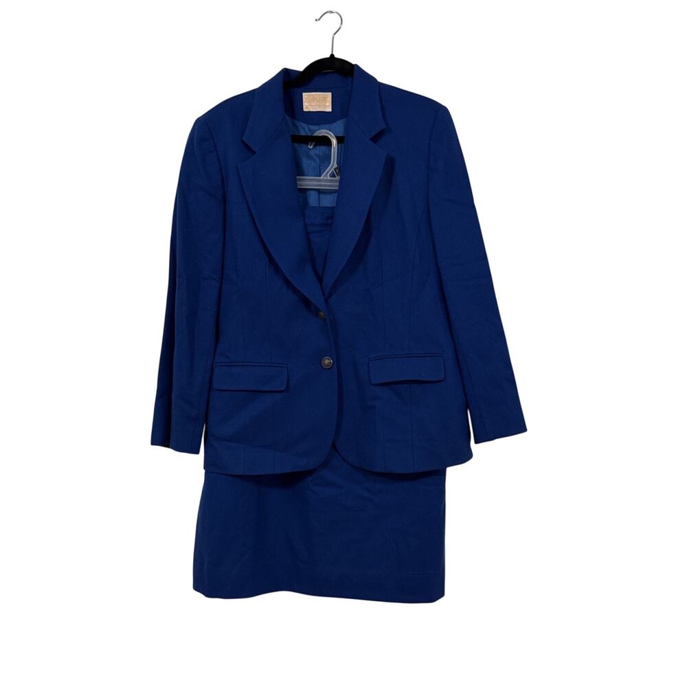 PENDLETON Suit Blazer 14 and Skirt Virgin Wool Women's Blue 2 Button Up